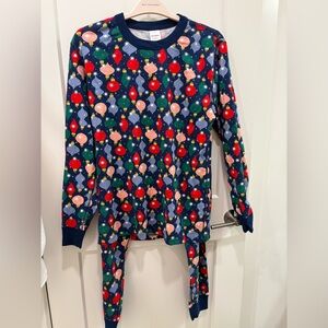 Hanna Andersson Unisex, Men, Women Navy and Red Ornament Lights Pajama Set, L